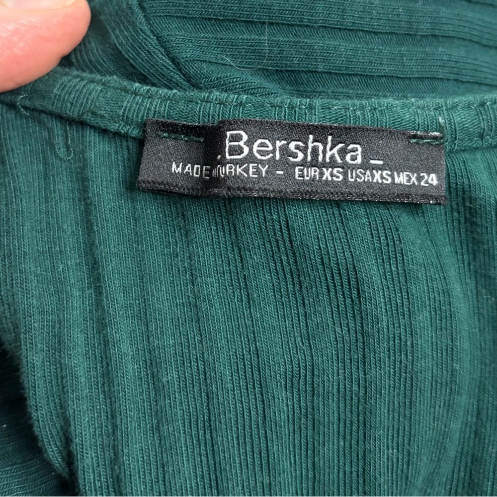 Bershka Forest Green Ribbed Wrap-Front Top - Picture 10 of 10